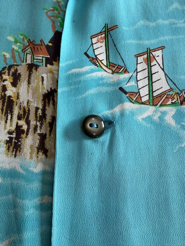 50's VINTAGEアロハシャツ オープンカラー 総柄