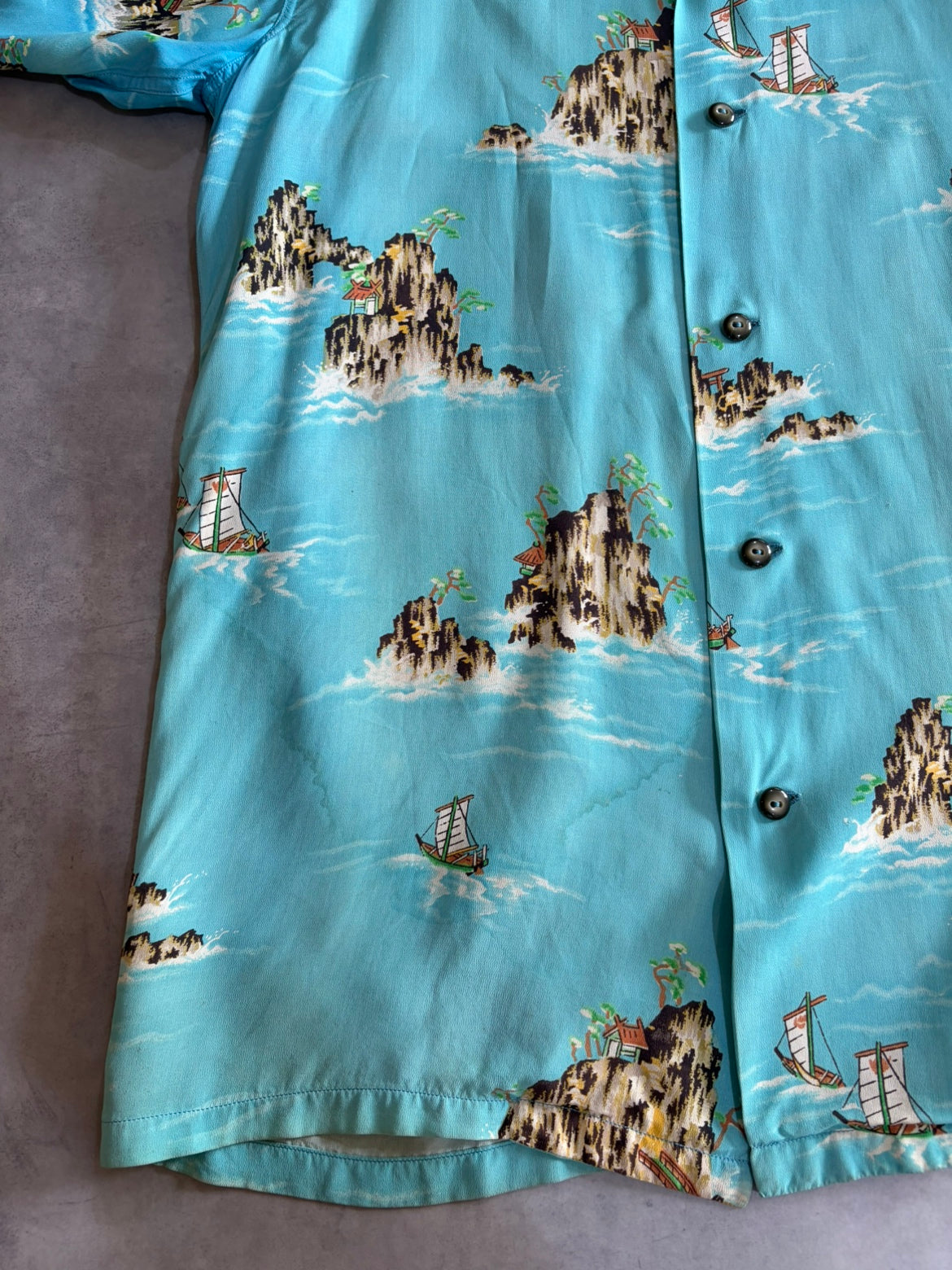 50's VINTAGEアロハシャツ オープンカラー 総柄