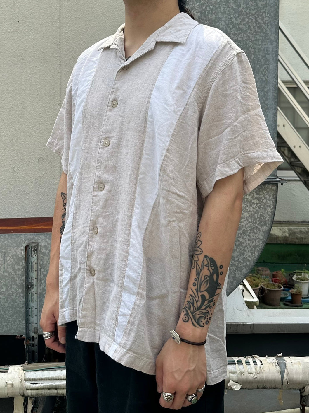 90's HAGGAR「line-design」オープンカラーシャツ
