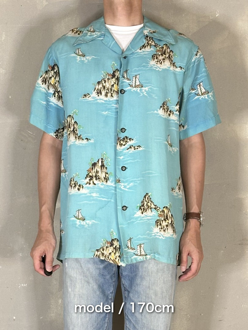 50's VINTAGEアロハシャツ オープンカラー 総柄