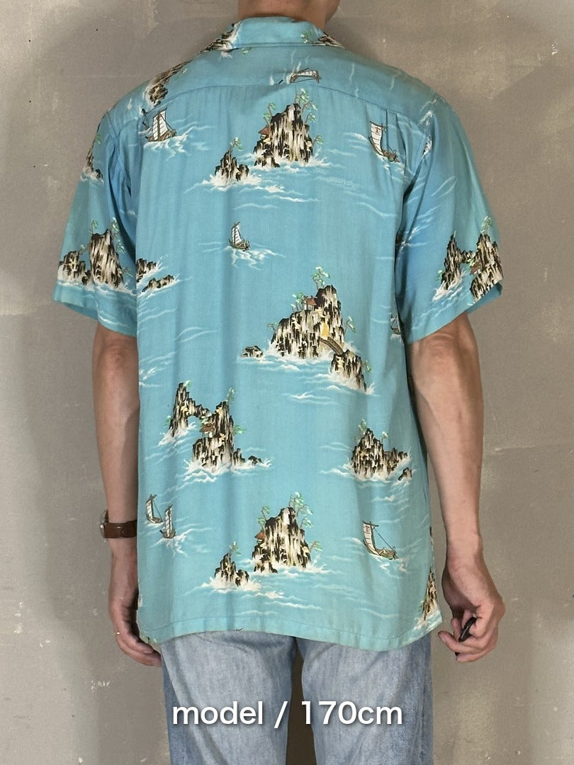 50's VINTAGEアロハシャツ オープンカラー 総柄