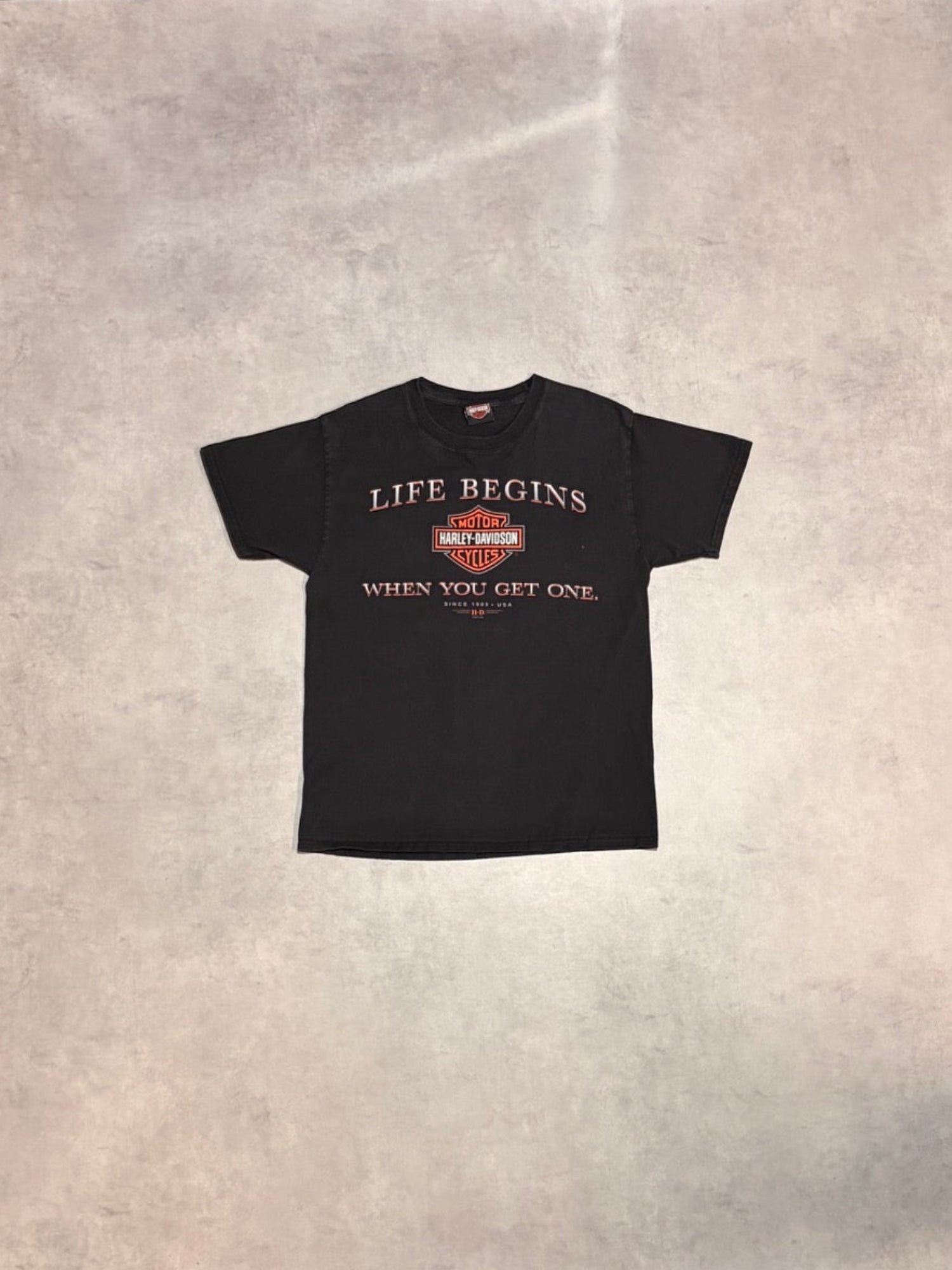 00's HARLEY-DAVIDSON「LIFE BEGINS WHEN YOU GET ONE」ハーレーT