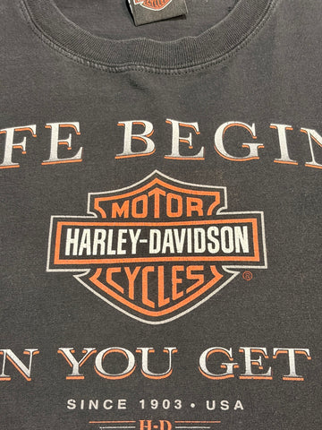 00's HARLEY-DAVIDSON「LIFE BEGINS WHEN YOU GET ONE」ハーレーTシャツ