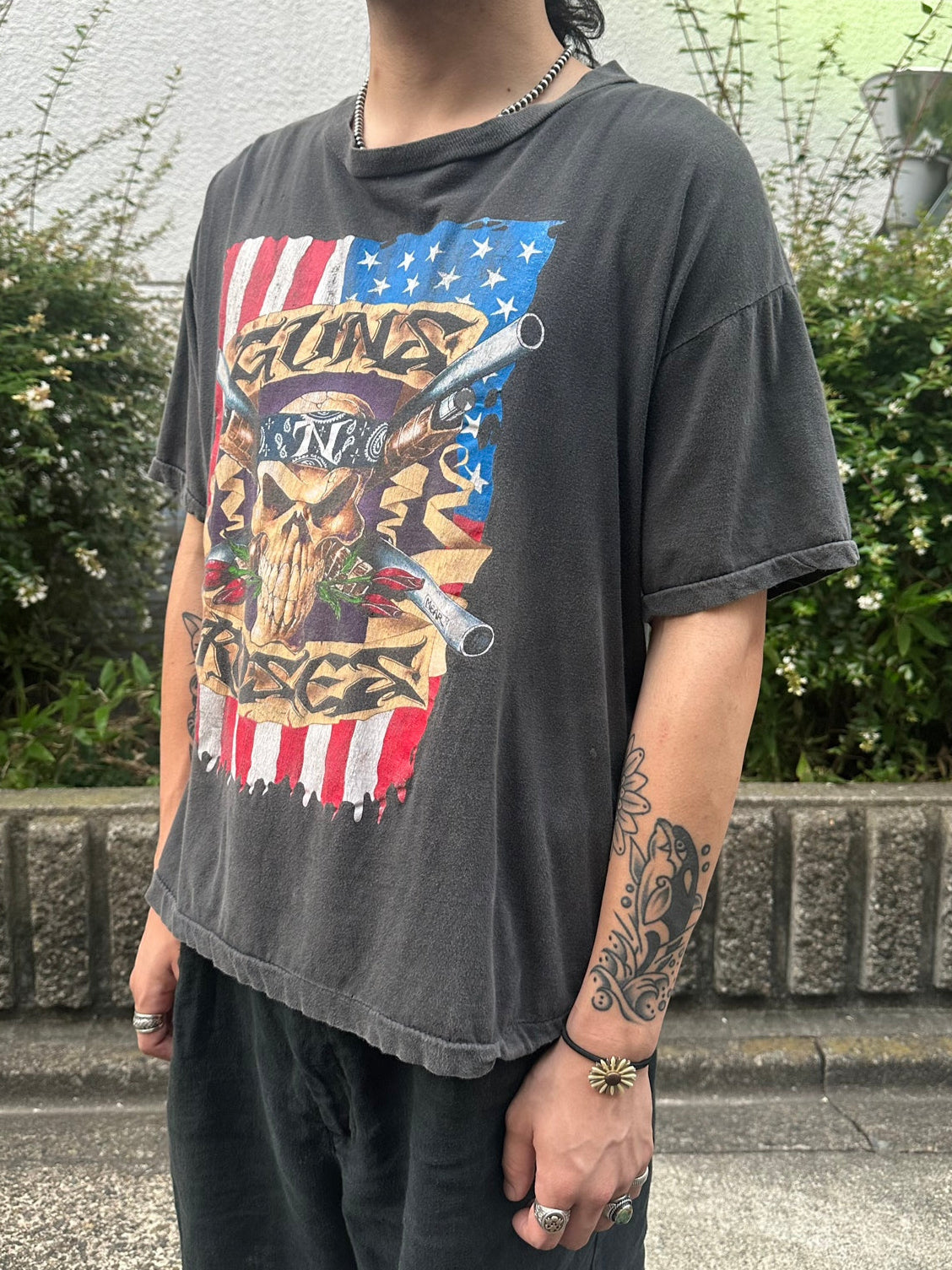 90's GUNS N' ROSES「SKULL GUN AMERICAN FLAG」バンドTシャツ