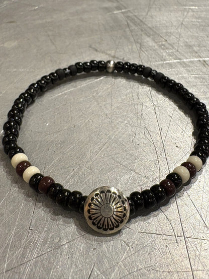 SILVER925 CONCHO & BEADS BRACELET- BLACK・D.BROWN / ROSETTAPRAYER②
