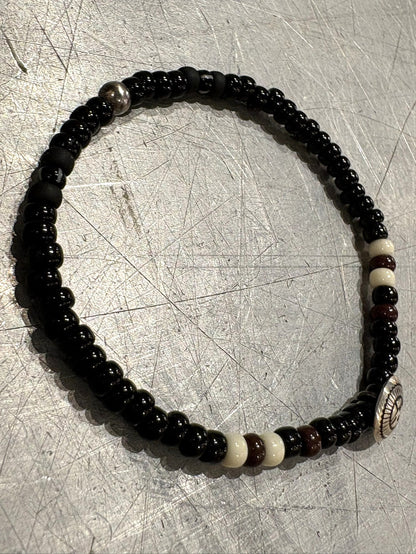 SILVER925 CONCHO & BEADS BRACELET- BLACK・D.BROWN / ROSETTAPRAYER➀