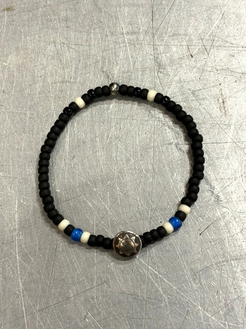 SILVER925 CONCHO & BEADS BRACELET- MAT BLACK / ROSETTAPRAYER➀