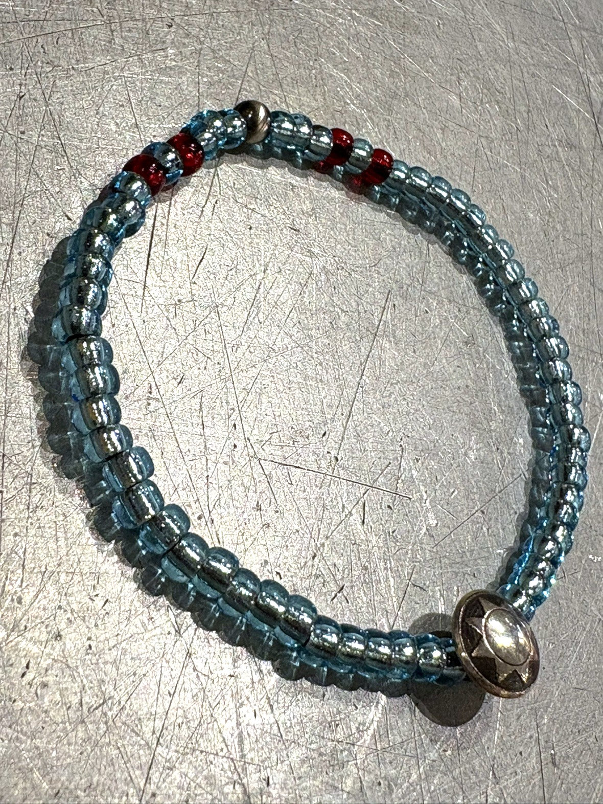 SILVER925 CONCHO & BEADS BRACELET- AQUA BLUE / ROSETTAPRAYER➀