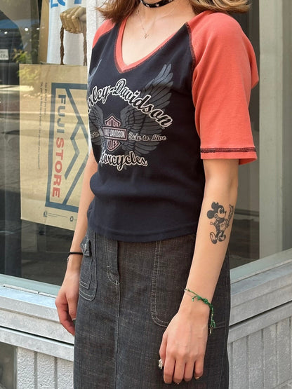 00's HARLEY-DAVIDSON 「Matarcyches」ラグランTシャツ
