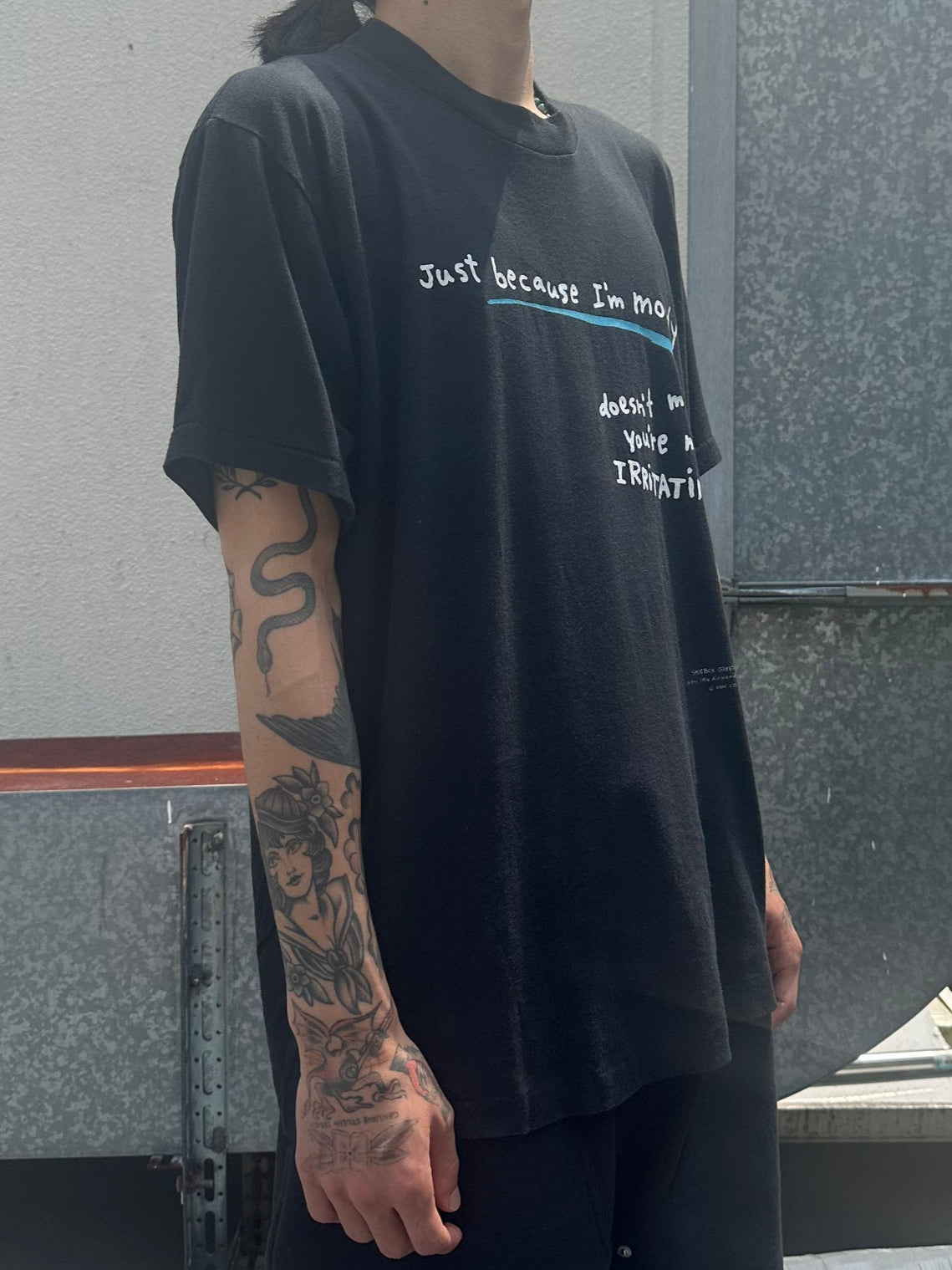 90's SHOEBOX GREETINGS「Just because Im moody」メッセージTシャツ