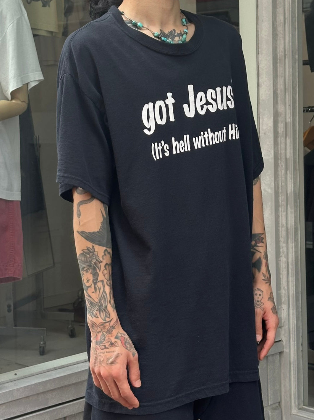 00's GOD JESUS？「It's hell without Him.」パロディTシャツ