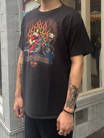 00's HARLEY DAVIDSON「RED DEVIL.LADY.SKULL.WING FLAME」ハーレーTシャツ