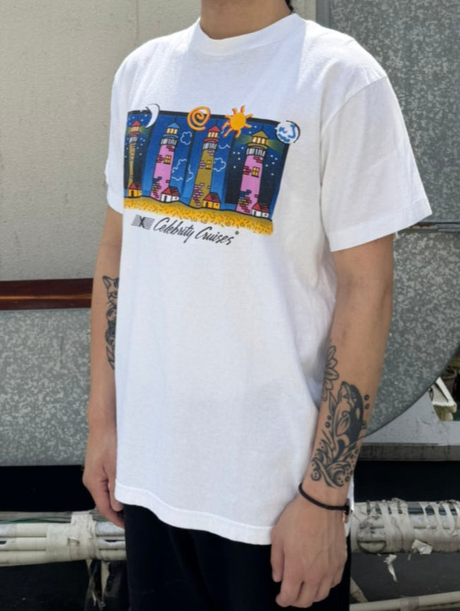 90's CELEBRITY CRUISES「night sky,noon,sunset,earth」ホワイトTシャツ