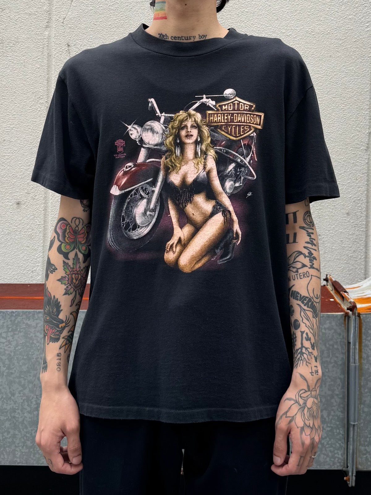 ハーレーダビッドソン　Tシャツ 90ꜱ　ヴィンテージ 90's HARLEY-DAVIDSON「TOP HEAVY P/L AUSTRALIA」ハーレー