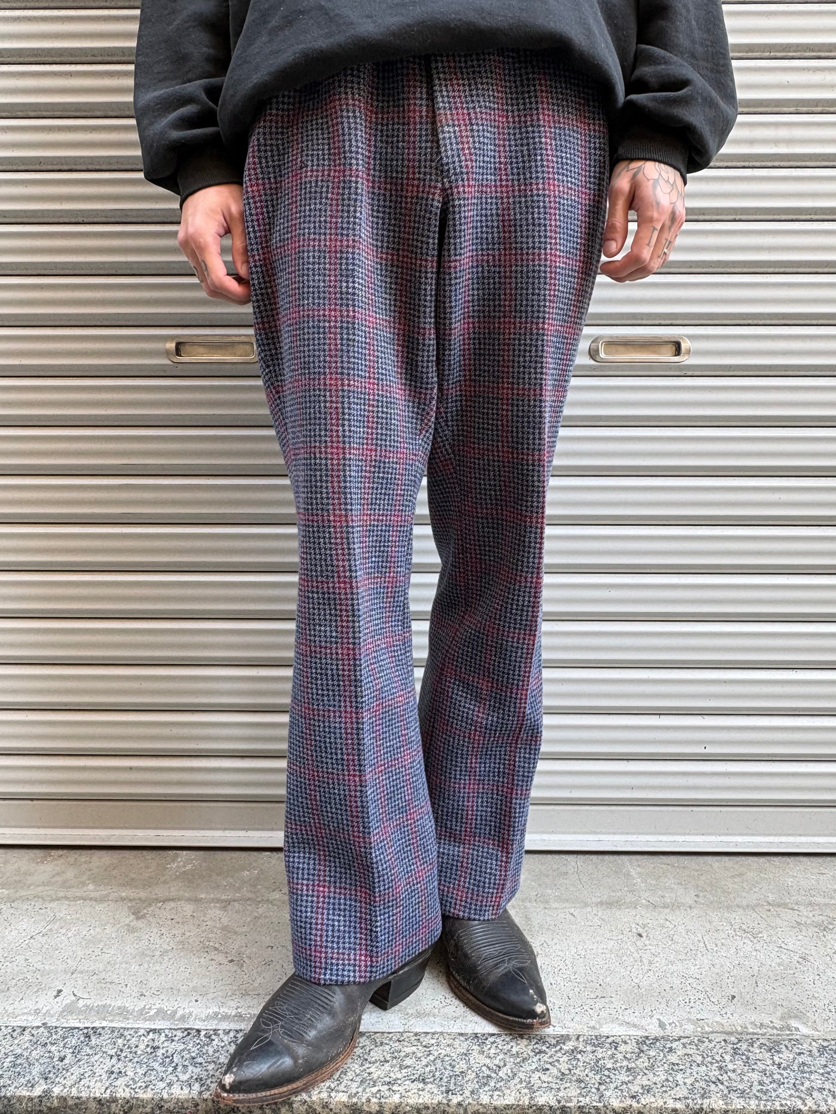 70’s～80’s 総柄フレアスラックス 千鳥柄