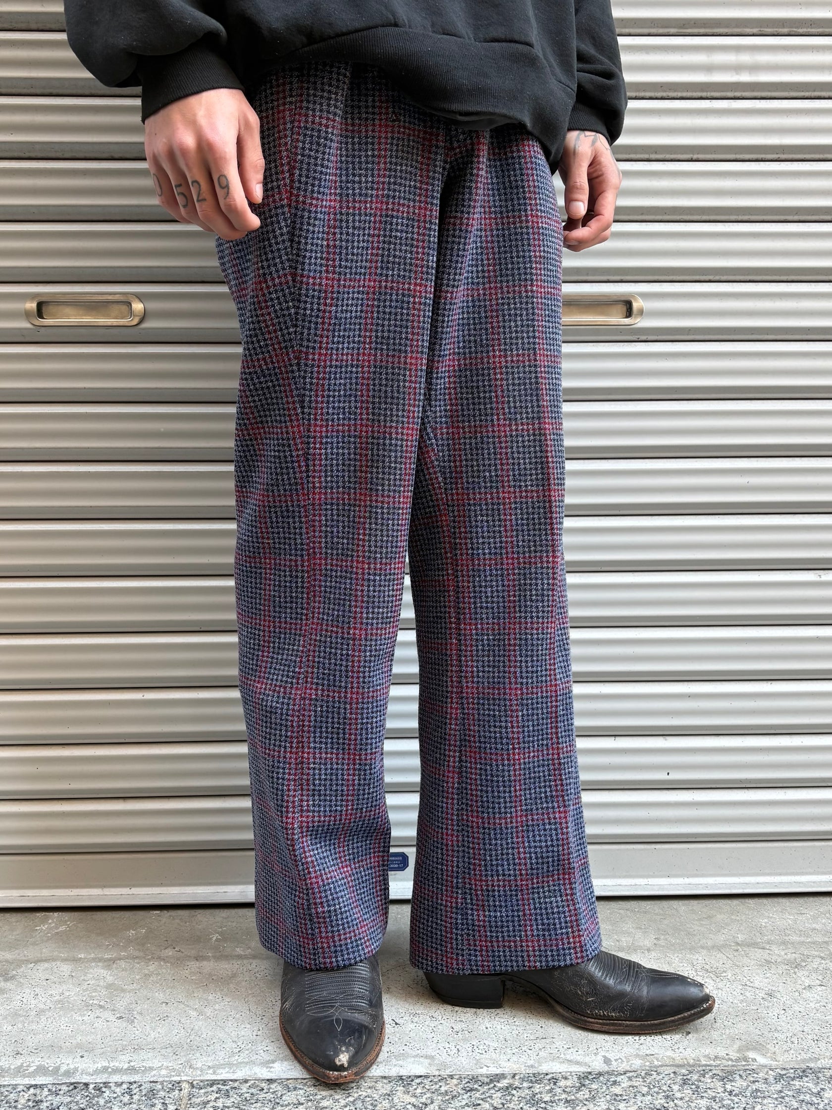 70’s～80’s 総柄フレアスラックス 千鳥柄