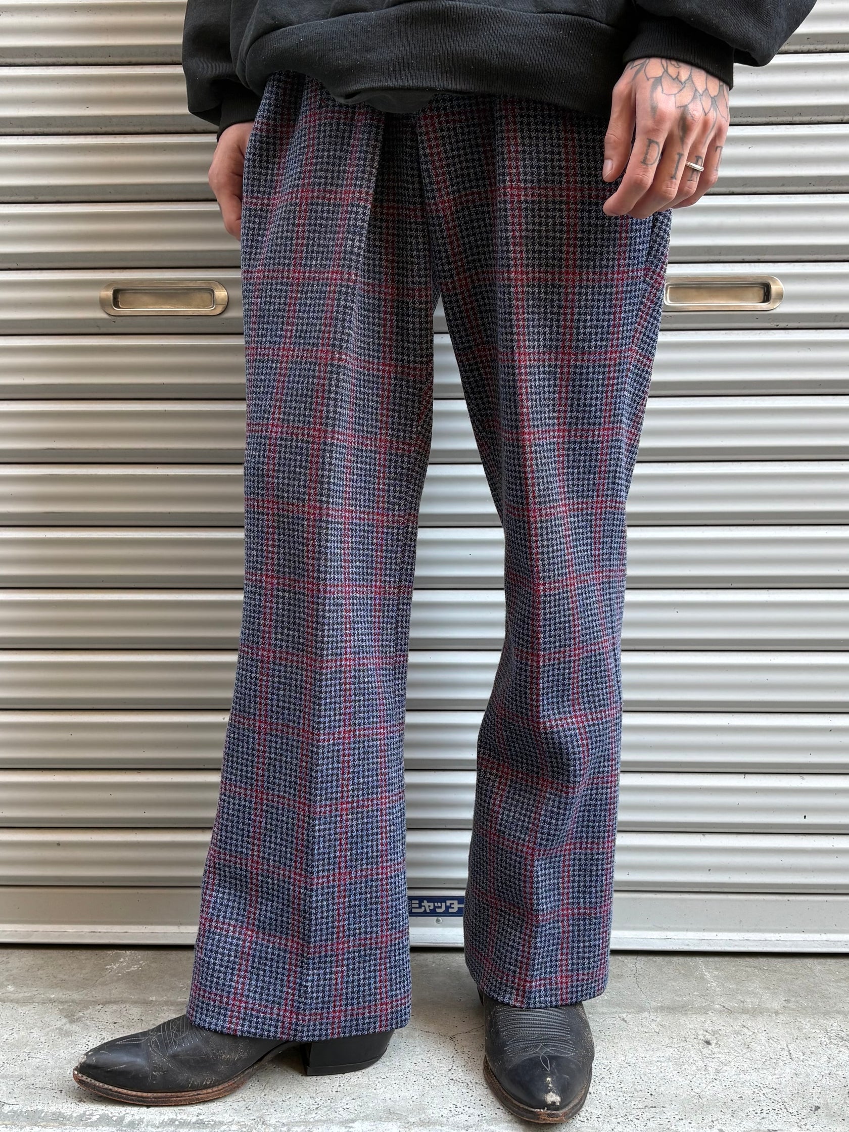 70’s～80’s 総柄フレアスラックス 千鳥柄