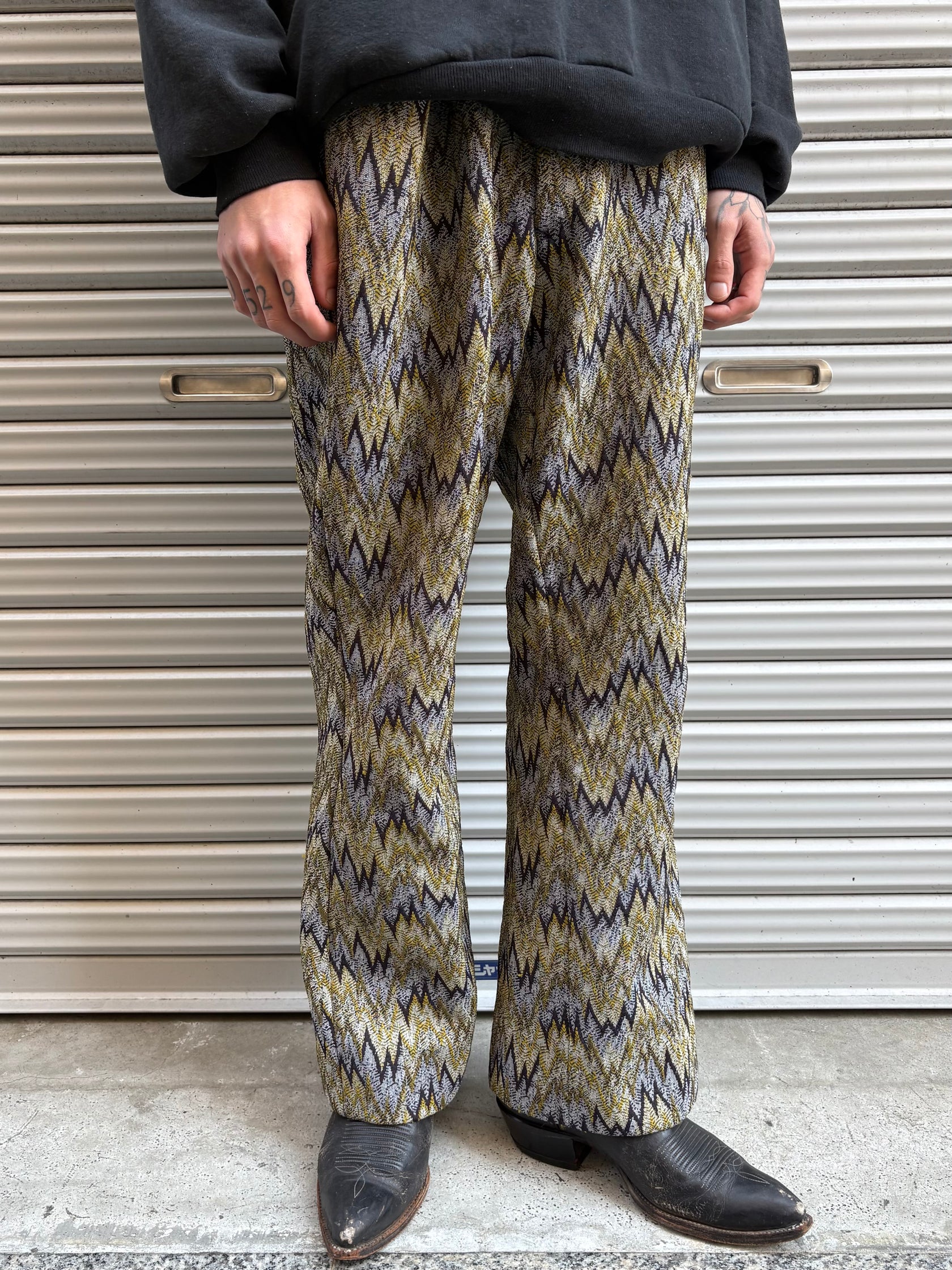 70’s～80’s 総柄フレアスラックス　サイケデリック柄