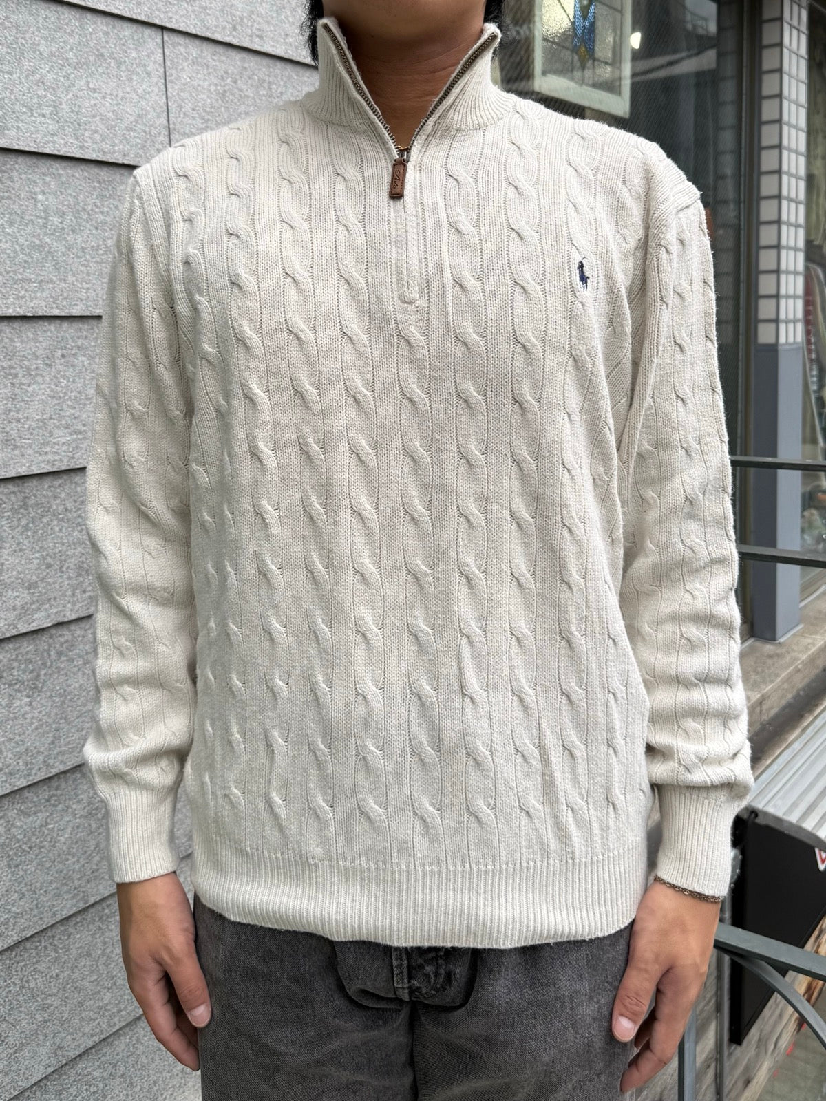00's Polo by Ralph Lauren「Tussah Silk」ケーブルハーフジップニット