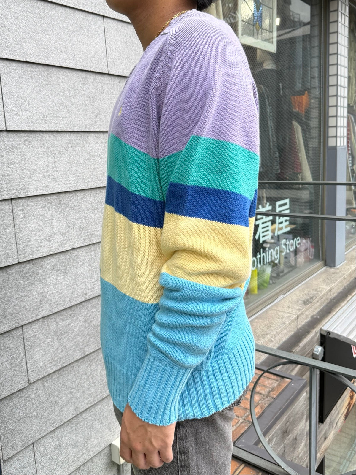 00's Polo by Ralph Lauren「Pastel Multi-Stripe」Vネックニット