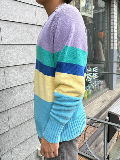 00's Polo by Ralph Lauren「Pastel Multi-Stripe」Vネックニット