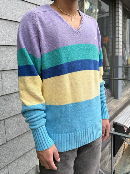 00's Polo by Ralph Lauren「Pastel Multi-Stripe」Vネックニット
