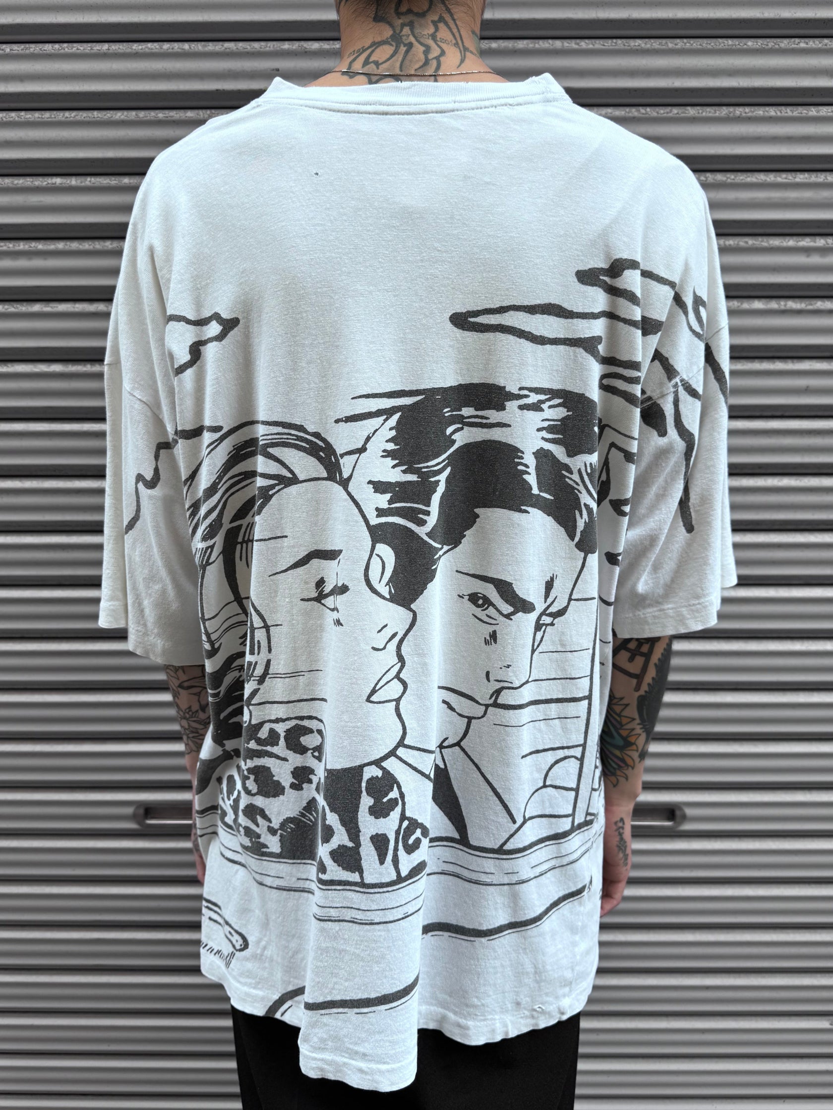 90’s 「Over Print」ホワイトTシャツ