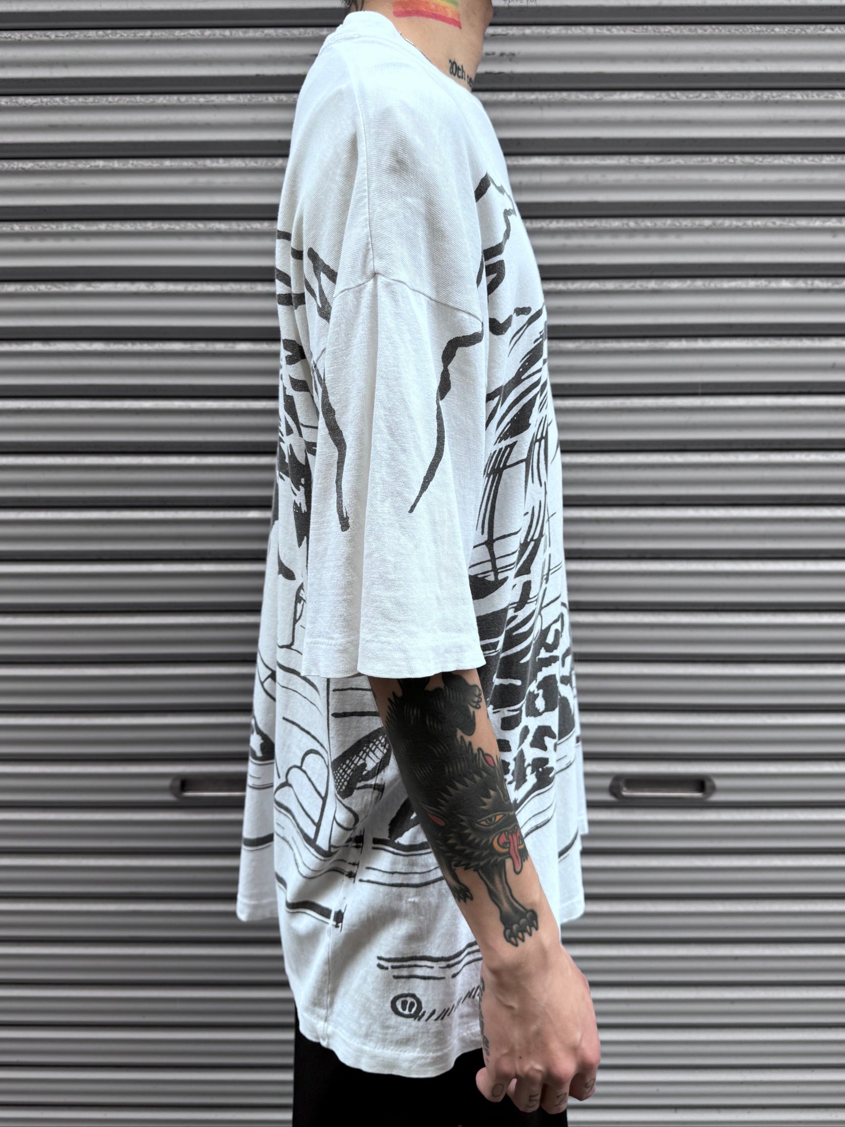 90’s 「Over Print」ホワイトTシャツ