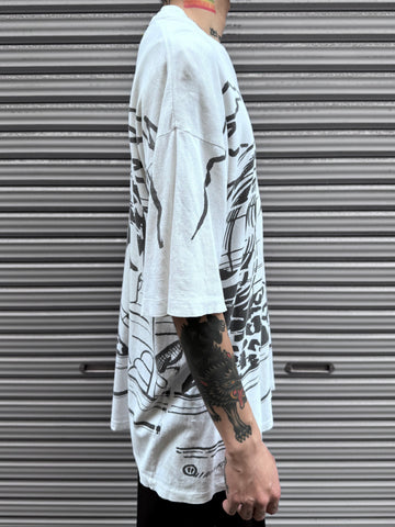 90’s 「Over Print」ホワイトTシャツ
