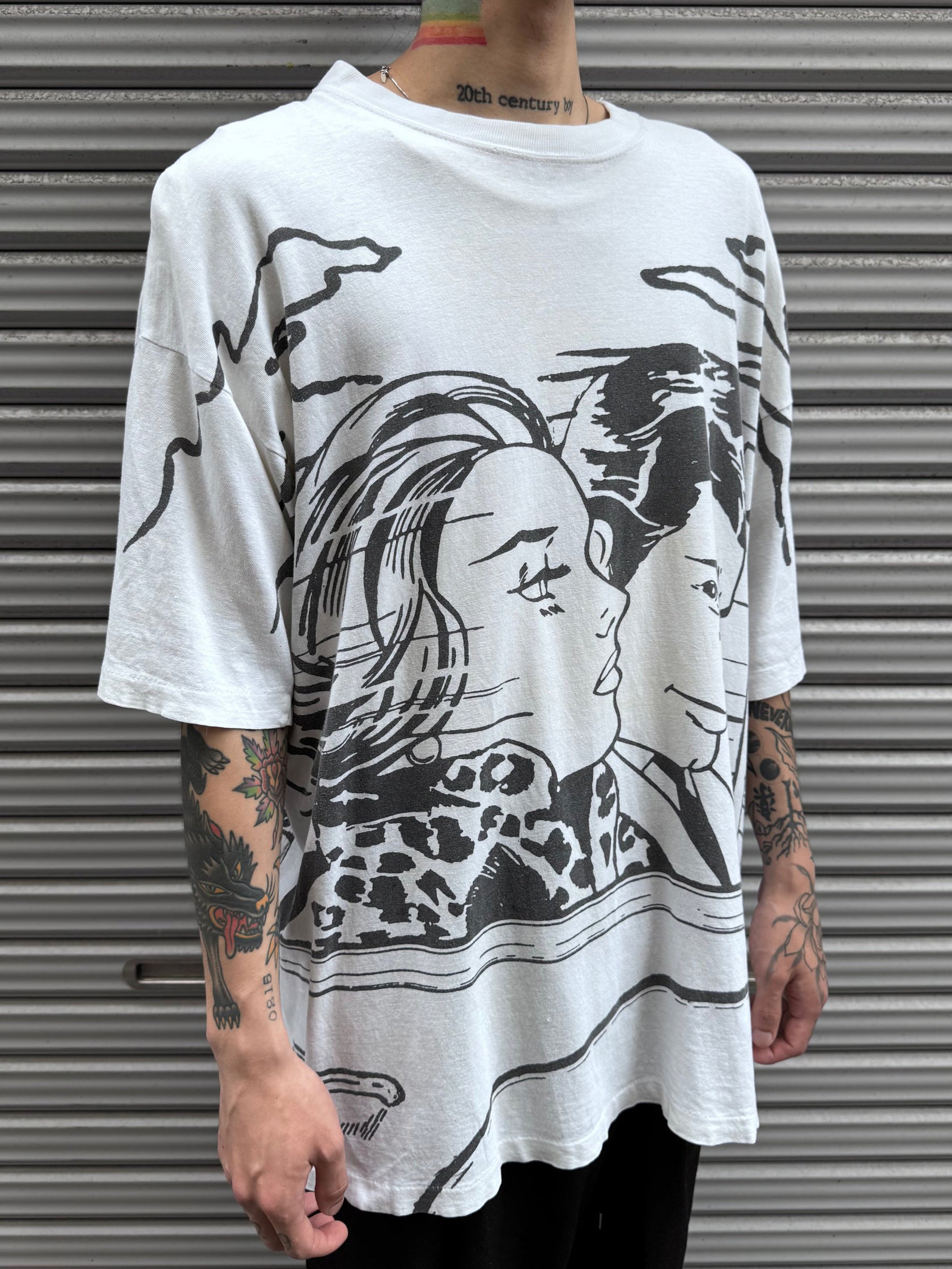 90’s 「Over Print」ホワイトTシャツ