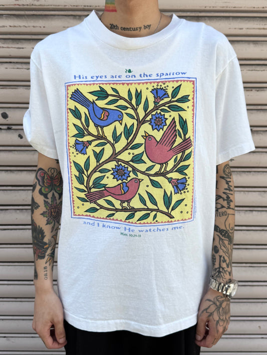 90's「His eyes are on the sparrow」USA製 アートTシャツ