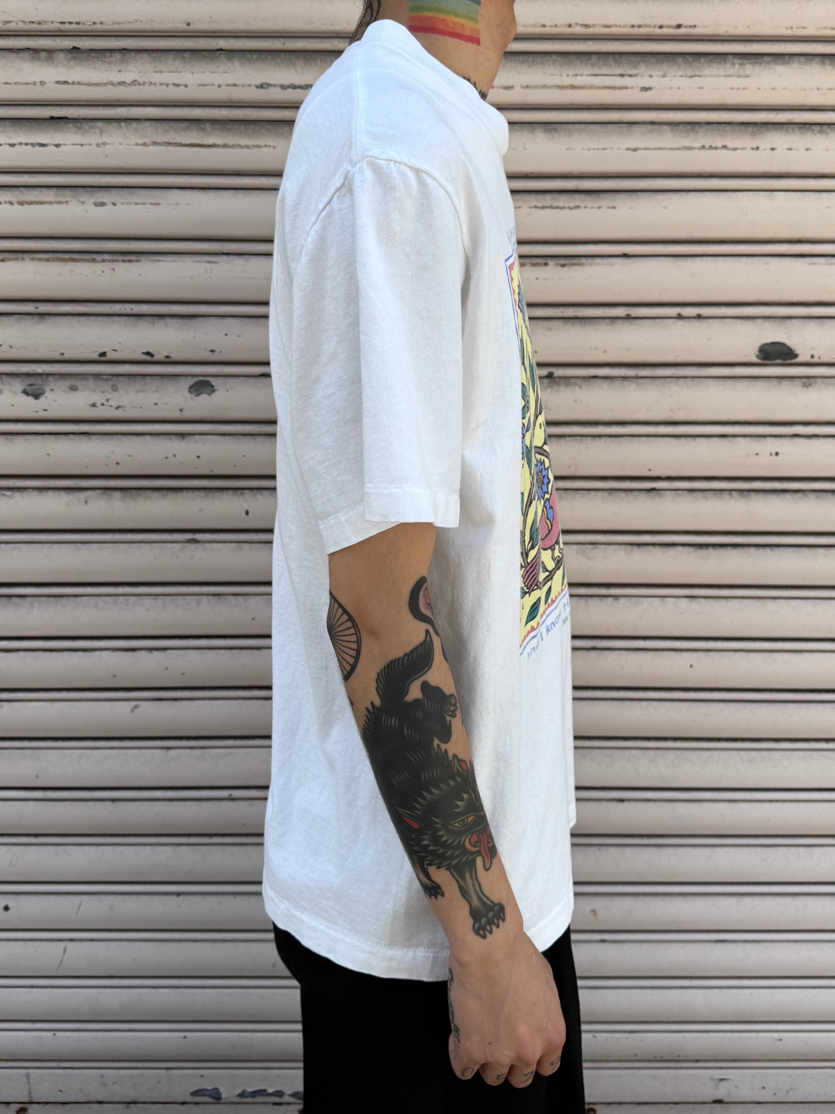 90's「His eyes are on the sparrow」USA製 アートTシャツ