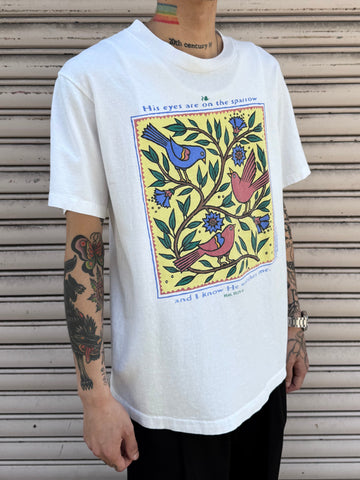 90's「His eyes are on the sparrow」USA製 アートTシャツ