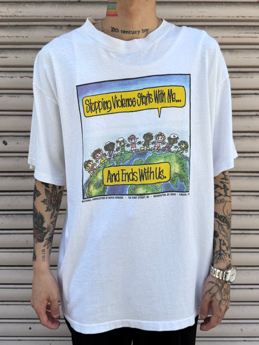 90's「Stopping Violence」アートTシャツ