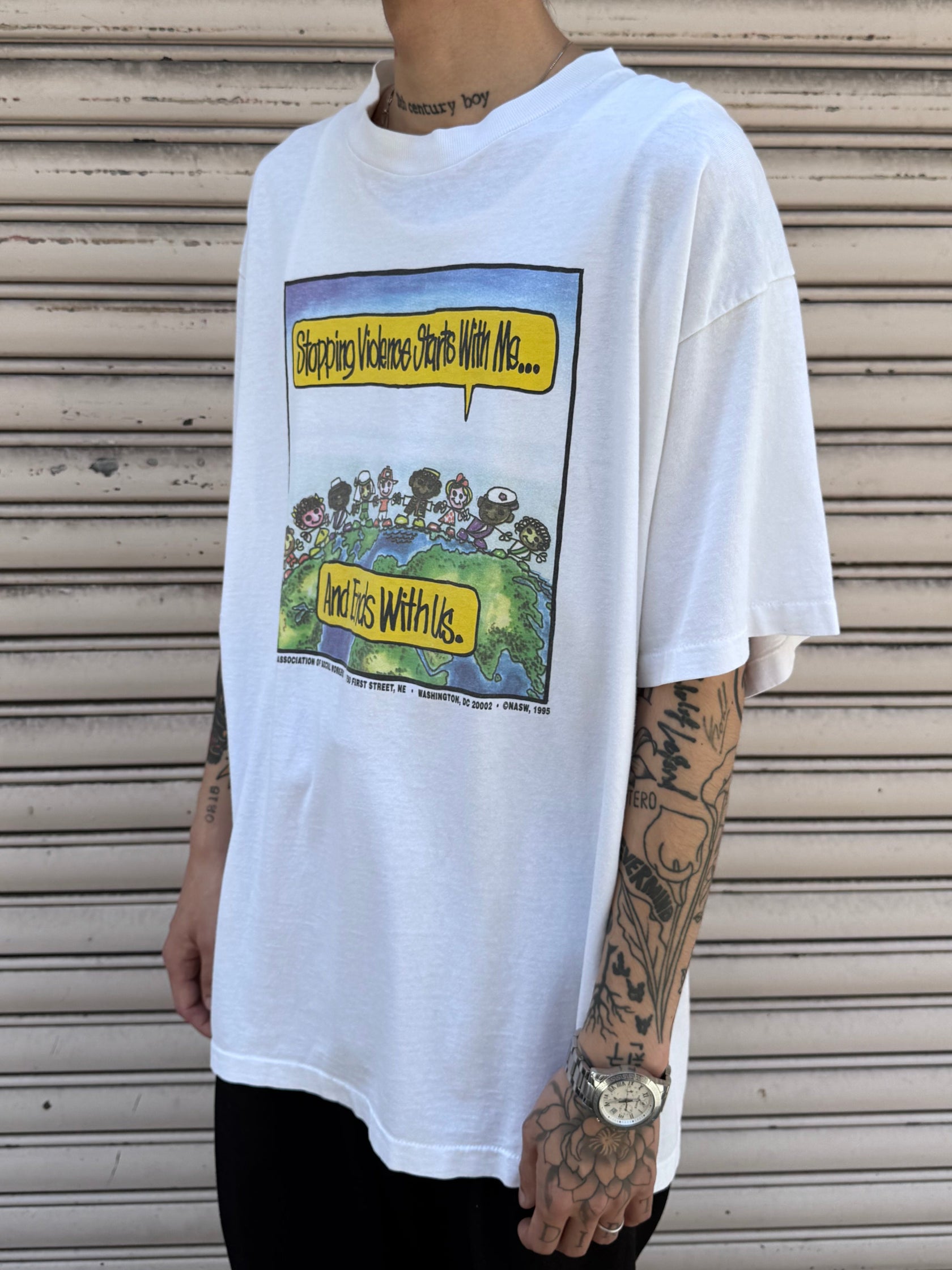 90's「Stopping Violence」アートTシャツ