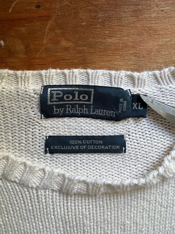 90's RALPH LAUREN 「CREW NECK」ワンポイントコットンニットセーター