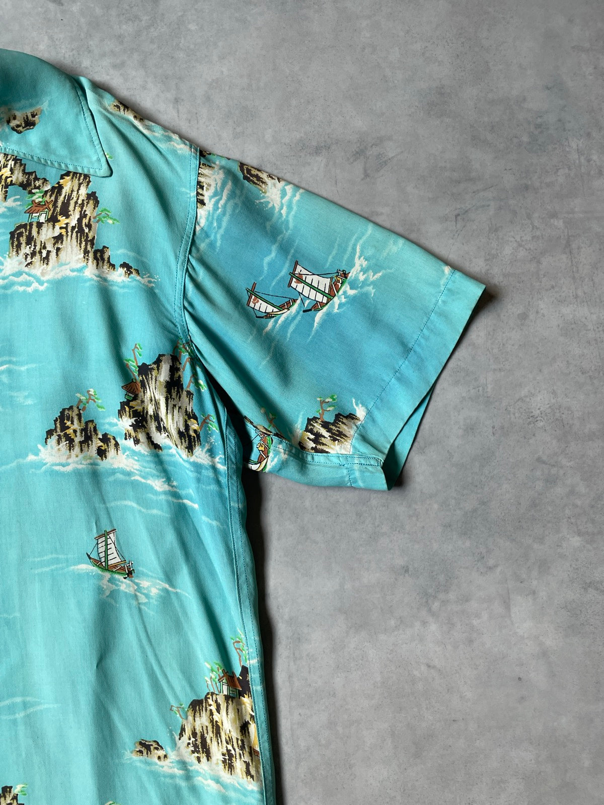 50's VINTAGEアロハシャツ オープンカラー 総柄