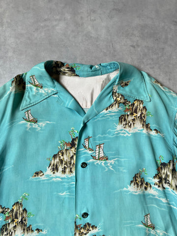 50's VINTAGEアロハシャツ オープンカラー 総柄