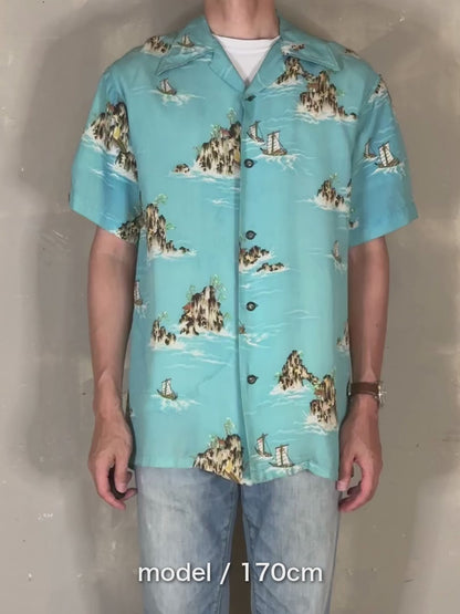 50's VINTAGEアロハシャツ オープンカラー 総柄